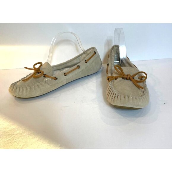 Lucky Brand Womens Fur Lined Beige Suede Moccasins Rubber Sole Size EU 40/US 10 - Picture 2 of 11